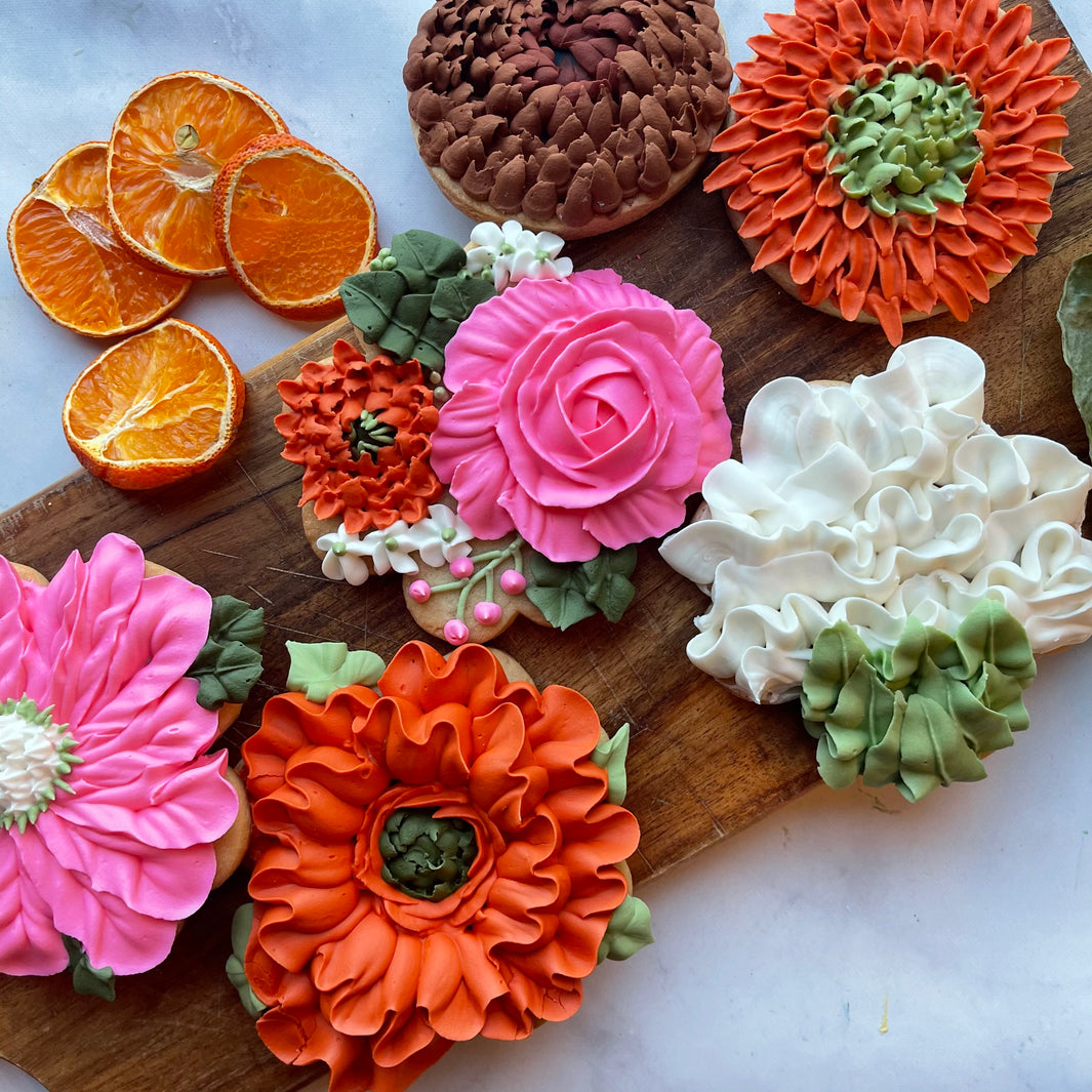 royal icing decorated floral sugar cookies