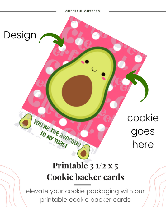 Valentine avocado cookie backer card for packaging  - file download