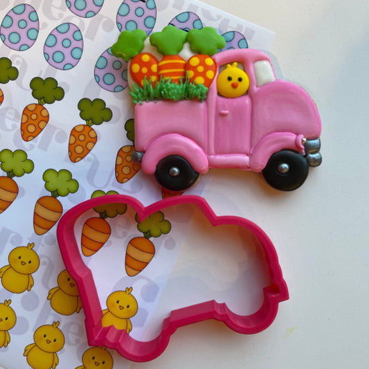 Little truck cookie cutter and  royal icing transfer sheet