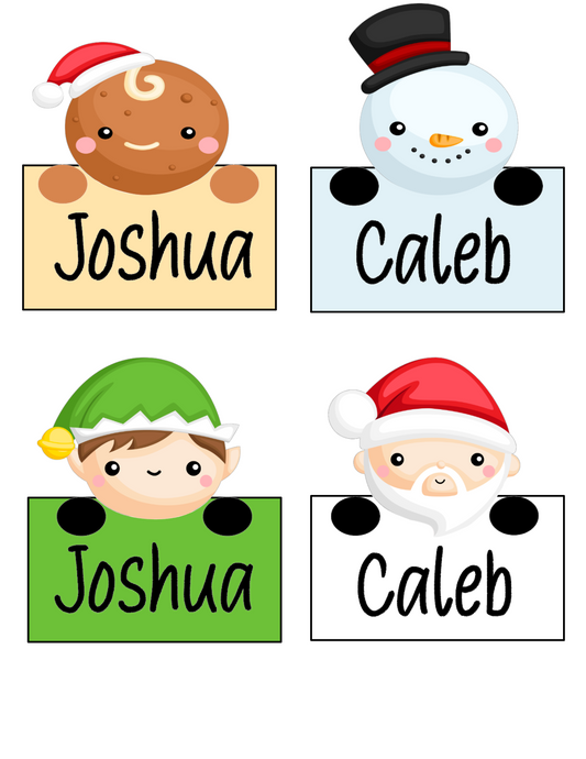 Christmas Character Name Plaques approx 3.5" wide and 4" tall