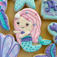 Load image into Gallery viewer, Mermaid Cookie Cutter 4 inches tall 3 inches wide finished cookie cutter
