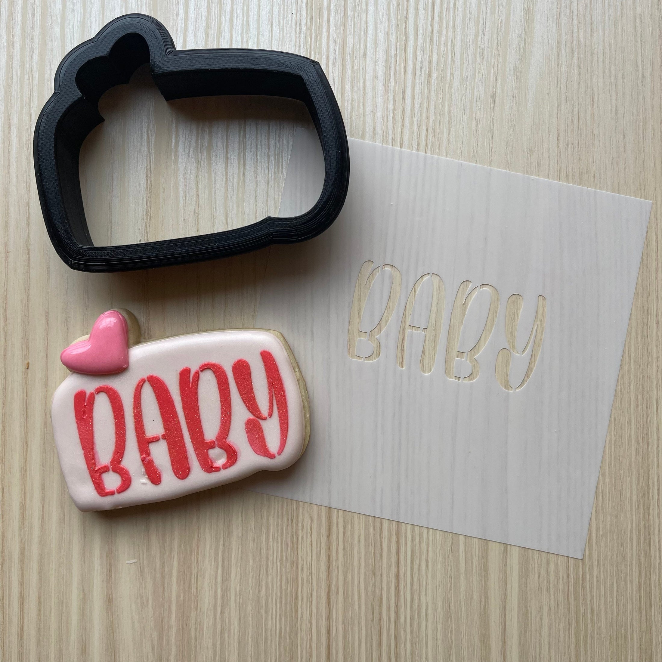 Baby plaque cookie cutter and stencil set