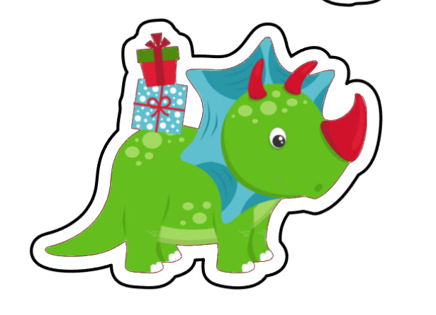 Dinosaur cookie cutter carrying gifts
