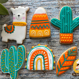 llama and cactus decorated sugar cookies