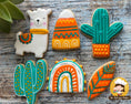 Load image into Gallery viewer, llama and cactus decorated sugar cookies
